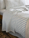 Piglet in Bed Pembroke Stripe Linen Flat Sheet, Coastal Blue