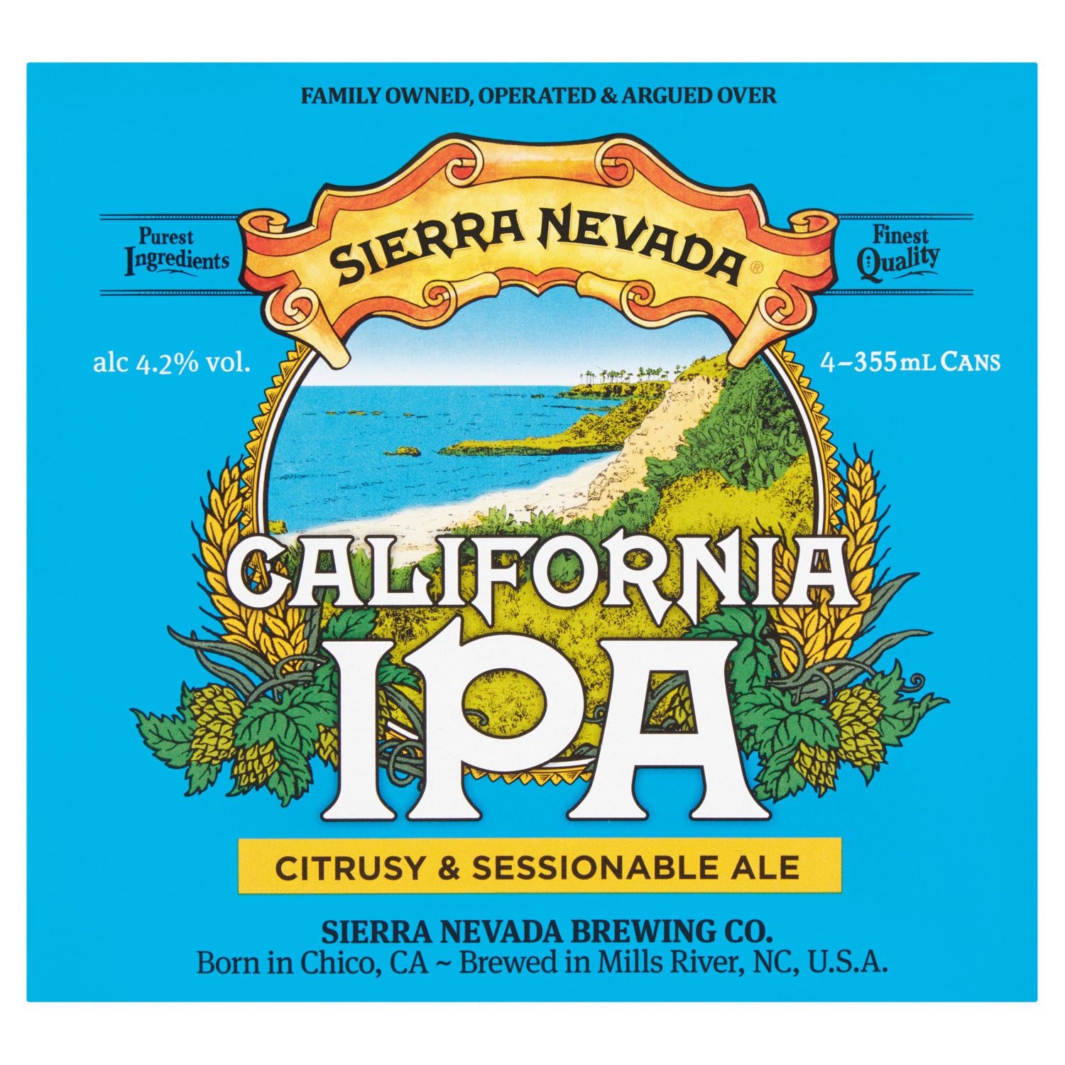 Sierra Nevada California IPA citrusy sessionable ale 4 x 355ml (British brand)