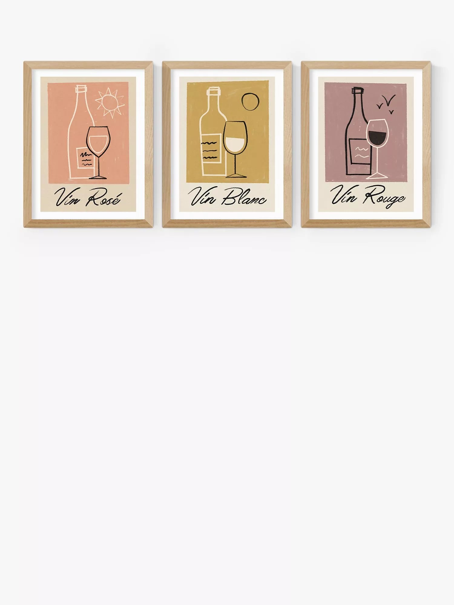 EAST END PRINTS Telegramme Paper Co Vino Framed Print Set of 3 - 30x40cm