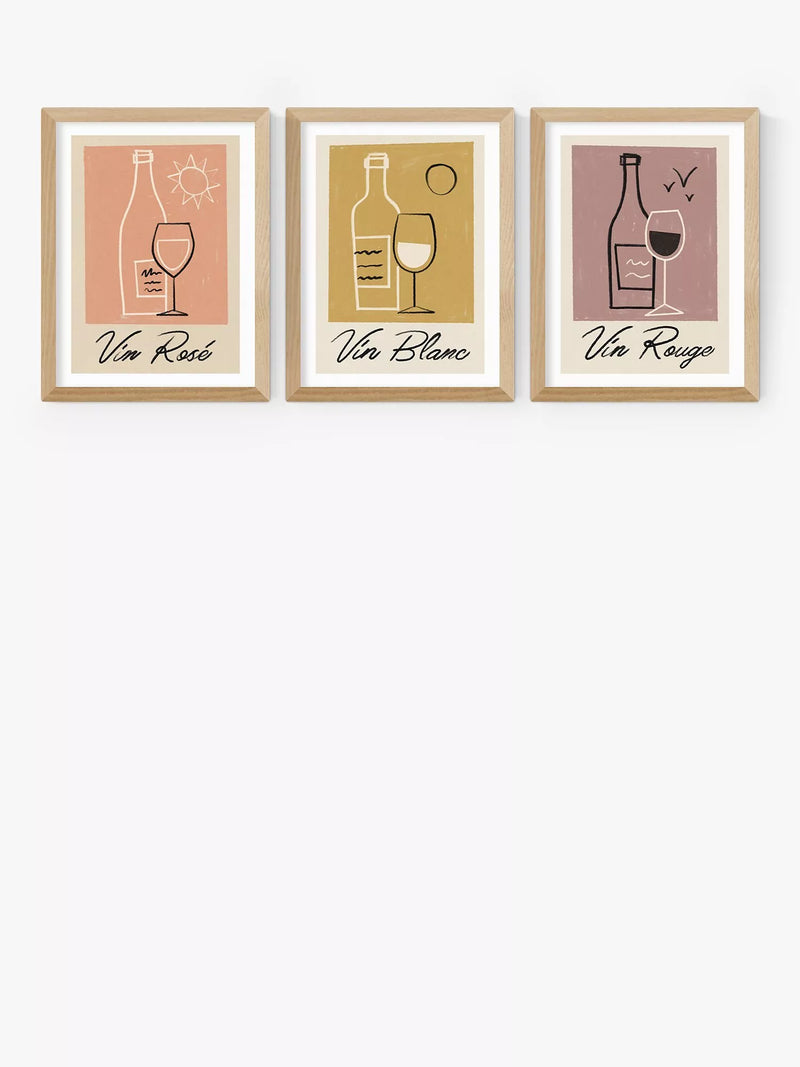 EAST END PRINTS Telegramme Paper Co Vino Framed Print Set of 3 - 30x40cm