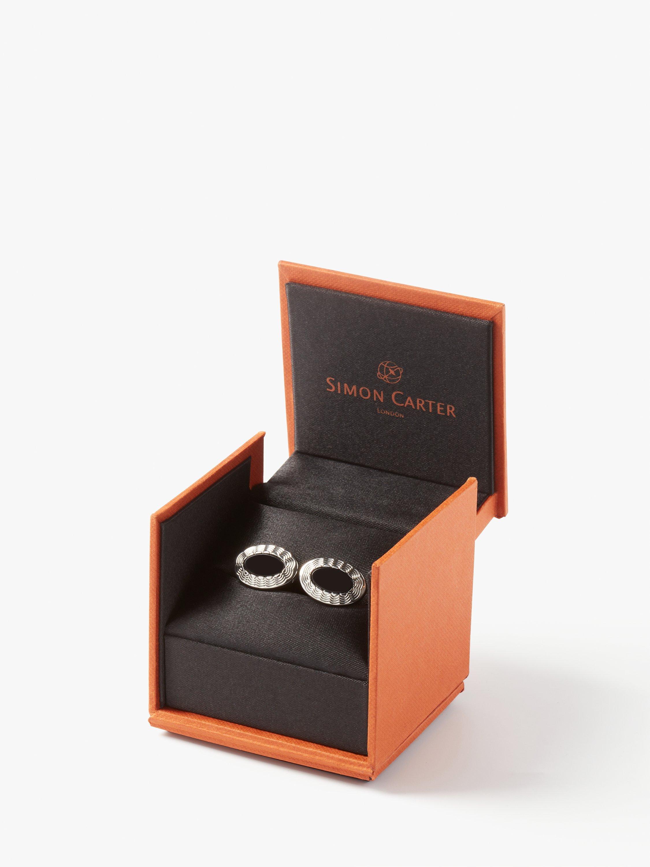 Simon Carter Allegro scalloped edge cufflinks with onyx, UK version