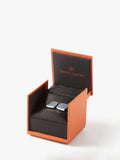 Simon Carter Adagio navy cufflinks with guilloche design, imported from the UK