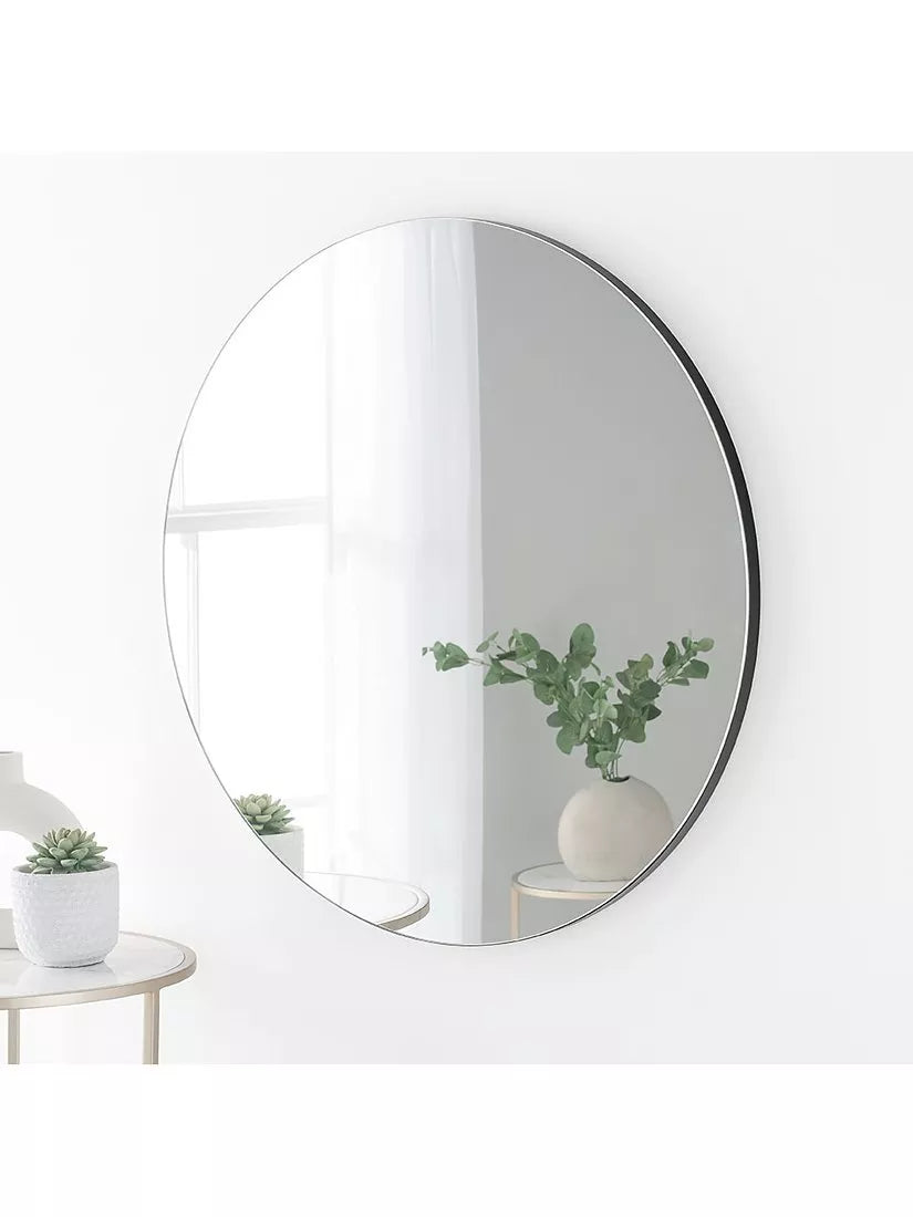 Yearn Delicacy Round Wood Frame Wall Mirror, 80cm, Black
