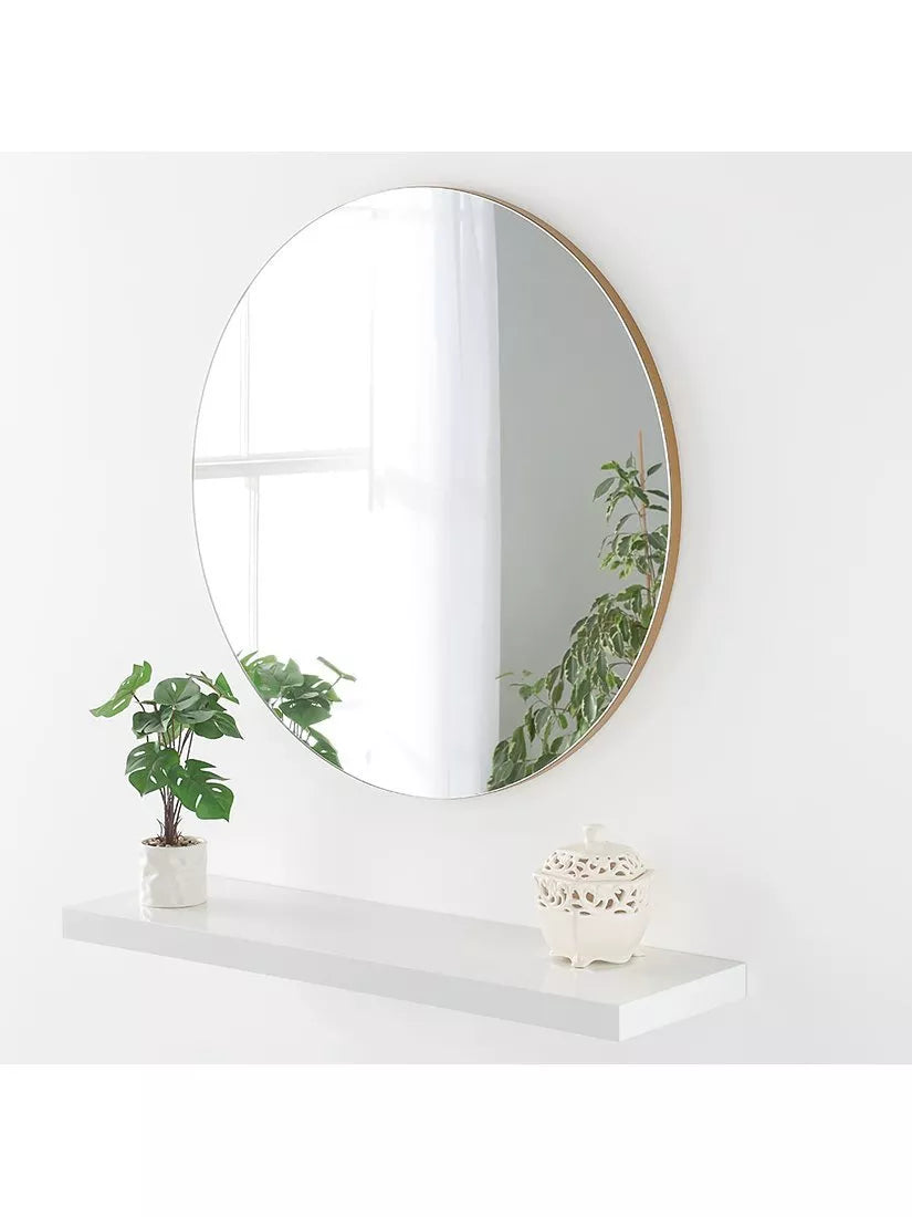 Yearn Delicacy Round Wood Frame Wall Mirror, 80cm, Gold