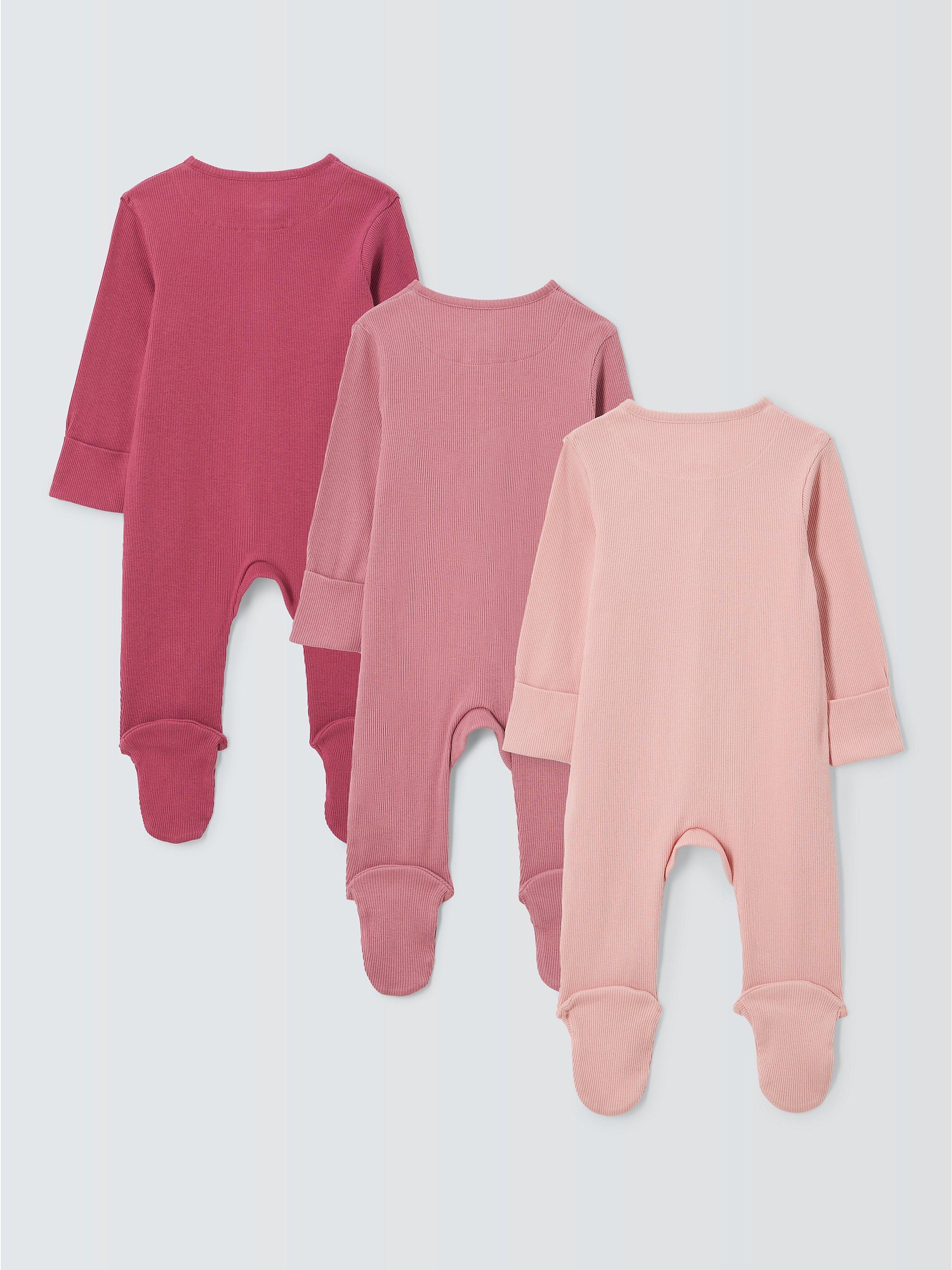 John Lewis Cotton Ribbed Baby Sleepsuit Pack of 3, UK version