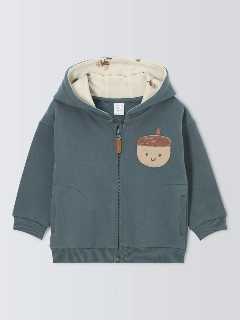 John Lewis Baby Acorn Cotton Hoodie, Grey