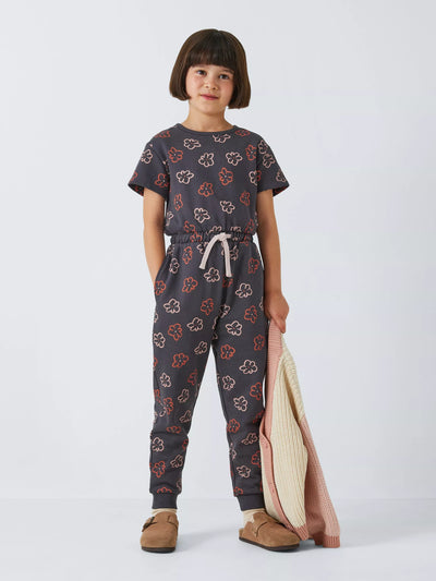 John Lewis ANYDAY Kids' Blomster Jersey Jumpsuit, Kullgrå