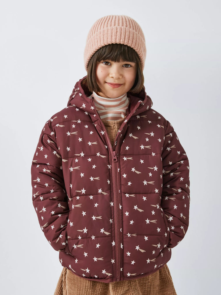 John Lewis ANYDAY Kids' Shooting Star Puffer Jacket, Maroon