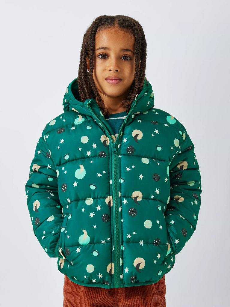 John Lewis ANYDAY Kids' Space Puffer Jacket, Green/Multi