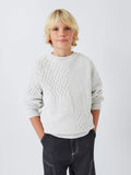 John Lewis Kids' Patchwork Cable Knit Jumper, Ecru Marl