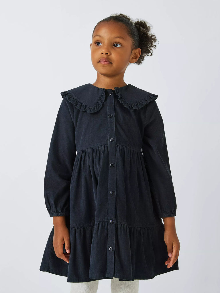 John Lewis KIds' Corduroy Tiered Dress, Navy