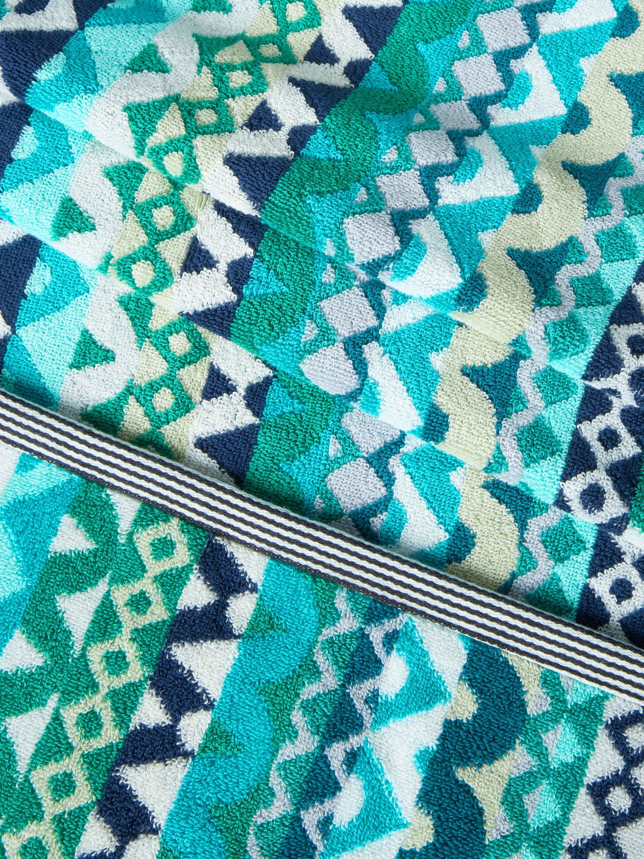 Margo Selby Buxton hand towel green geometric 100 x 50cm, imported from the UK