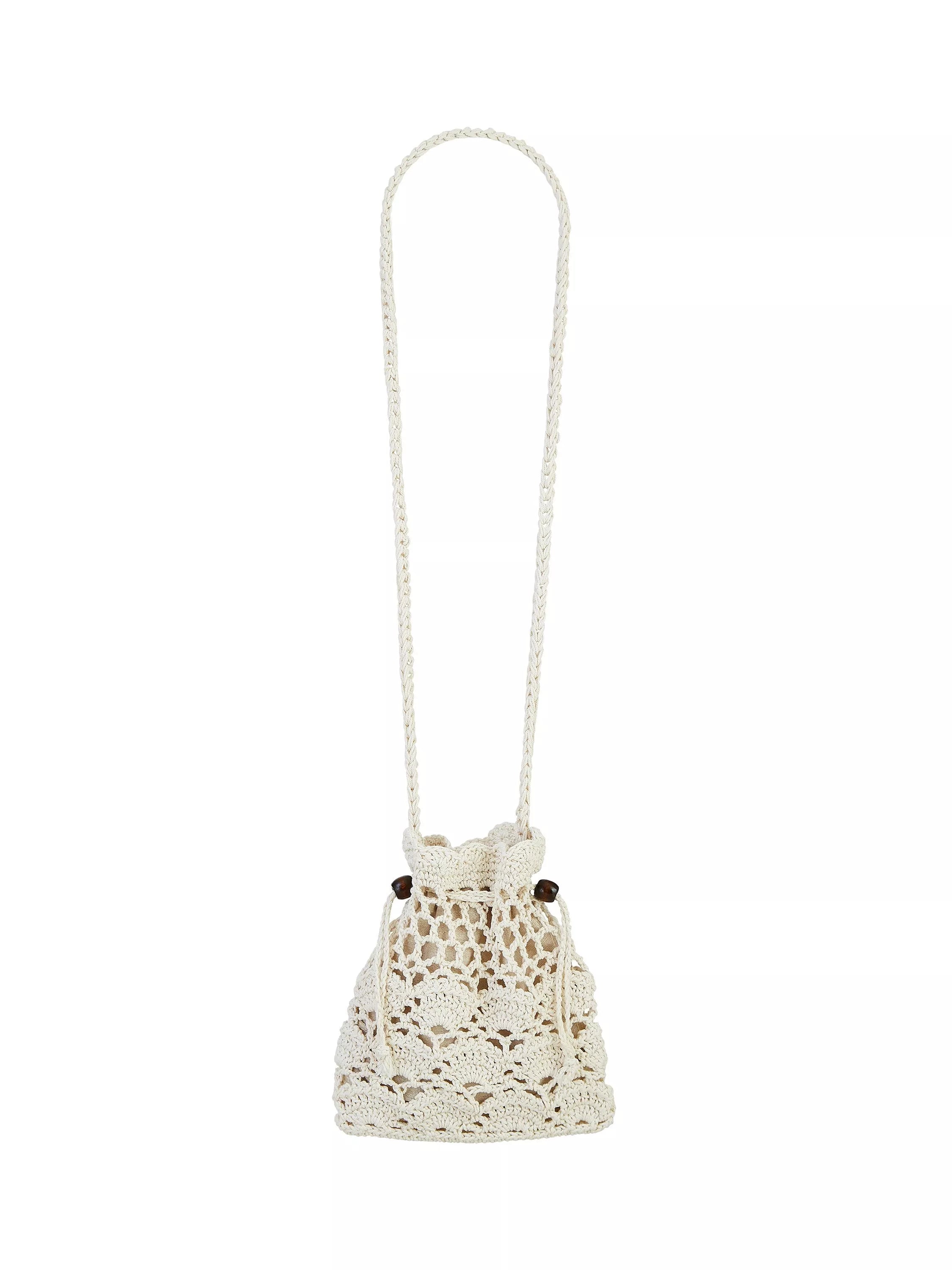 Yumi crochet bag white bead trim crossbody - UK version