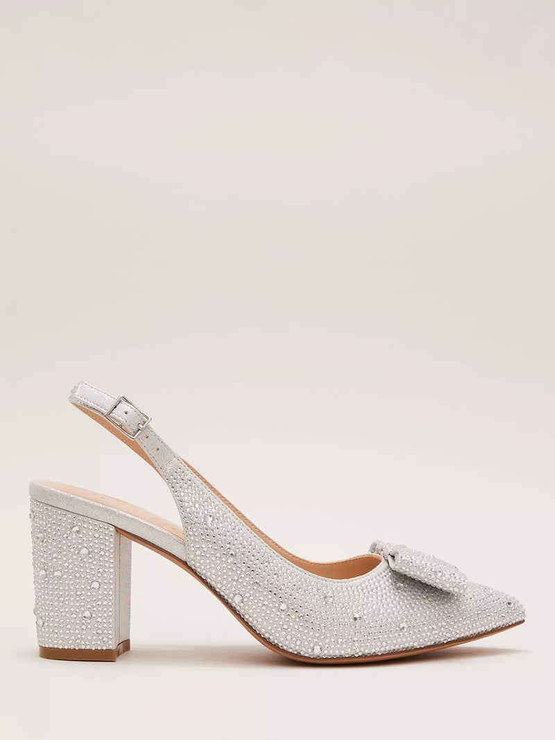 Phase Eight Diamante Block Heel Pumps Silver, imported from the UK