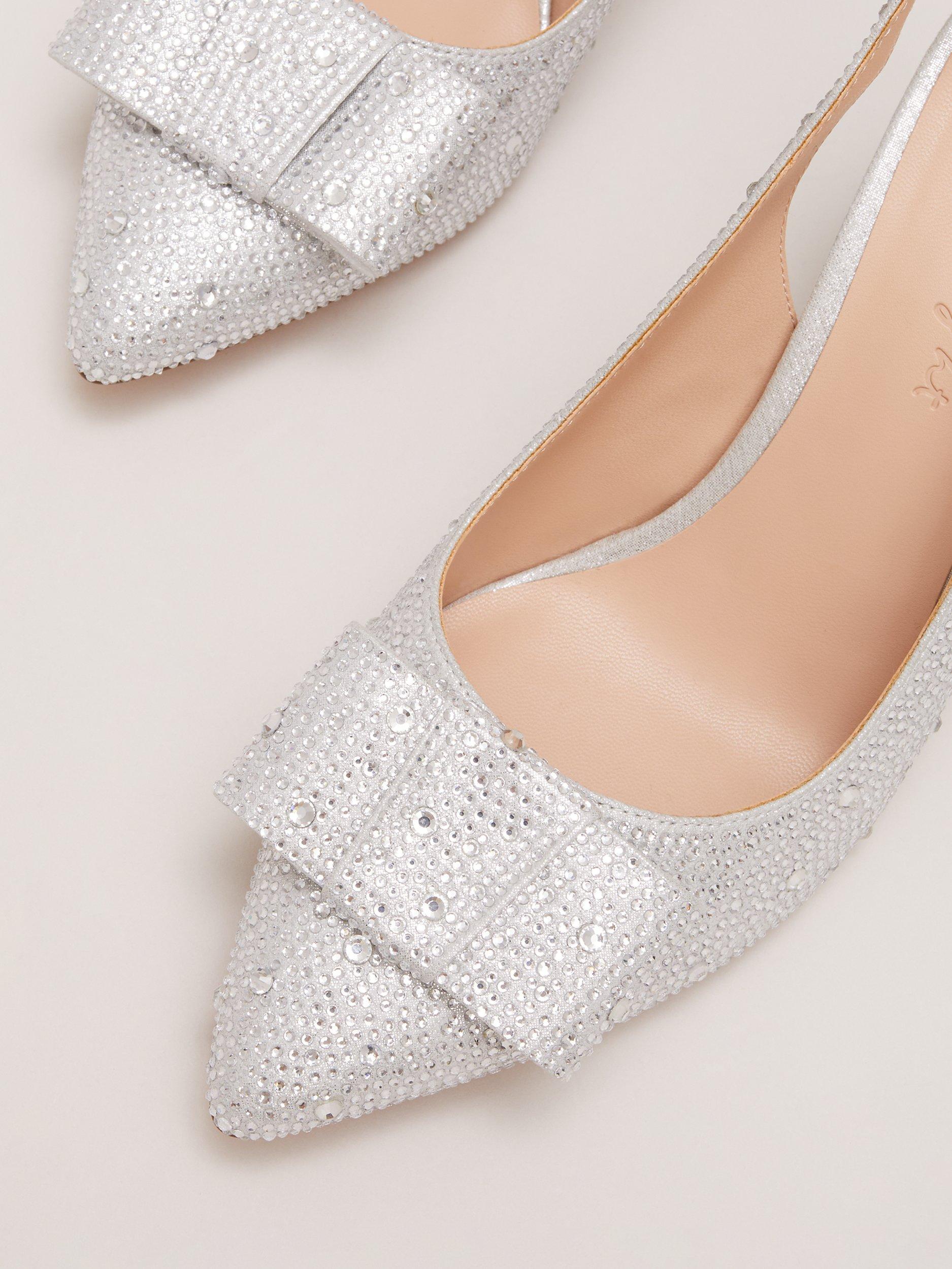 Phase Eight Diamante Block Heel Pumps Silver, imported from the UK