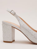 Phase Eight Diamante Block Heel Pumps Silver, imported from the UK