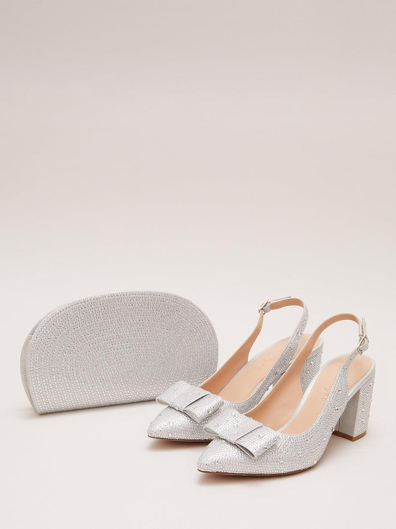 Phase Eight Diamante Block Heel Pumps Silver, imported from the UK