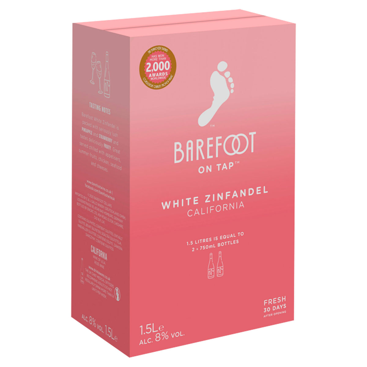 Barefoot White Zinfandel rosé wine 1.5L, UK version