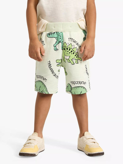 Lindex Kids' Økologisk Bomull Dino Print Shorts, Lys Støvete Grønn