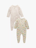 Purebaby Baby Organic Cotton Printed Sleepsuit, Pack of 2, Lillypad Print