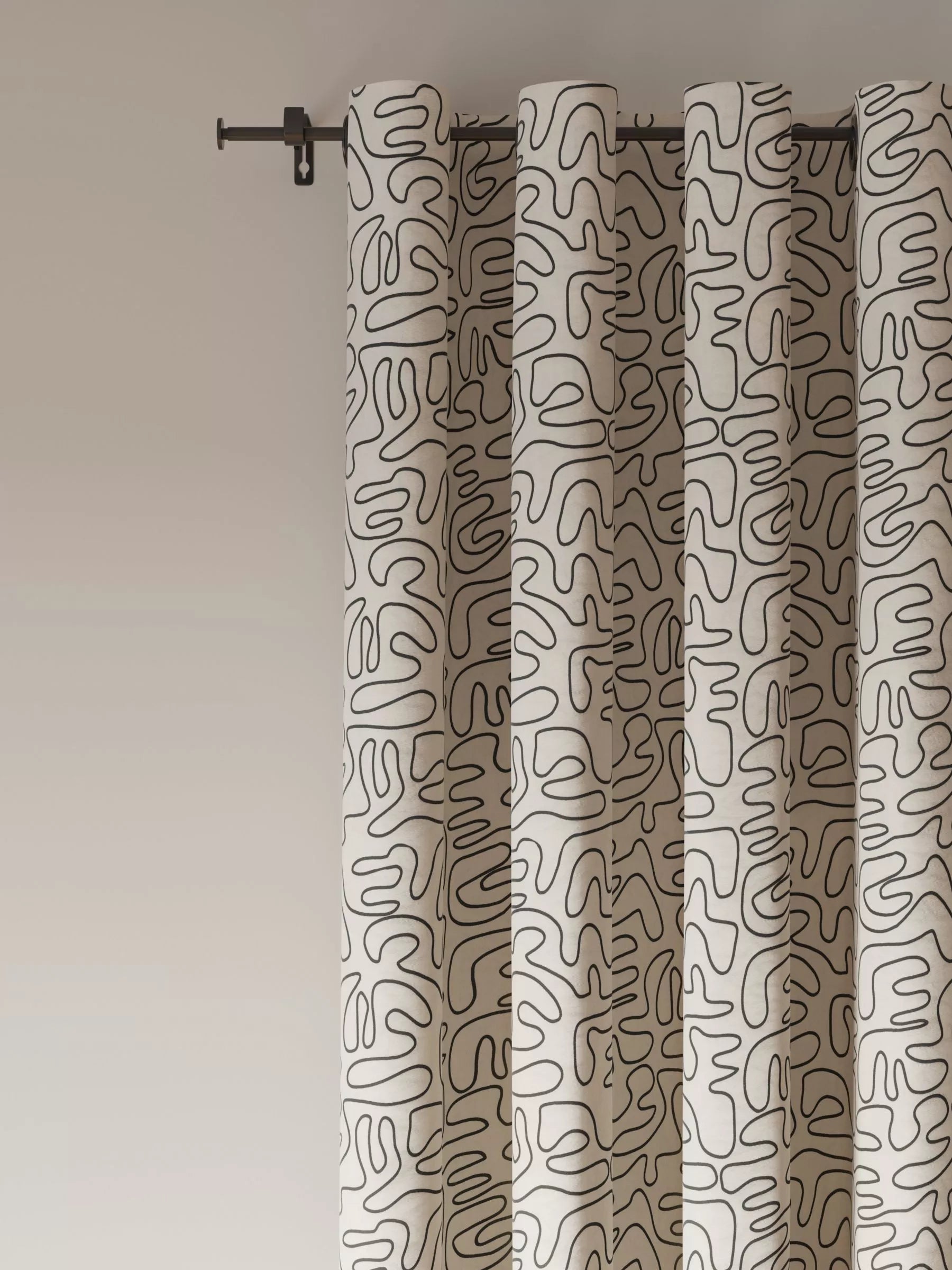 John Lewis grey scribble print lined eyelet curtains, UK version