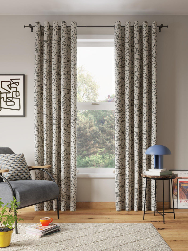John Lewis grey scribble print lined eyelet curtains, UK version