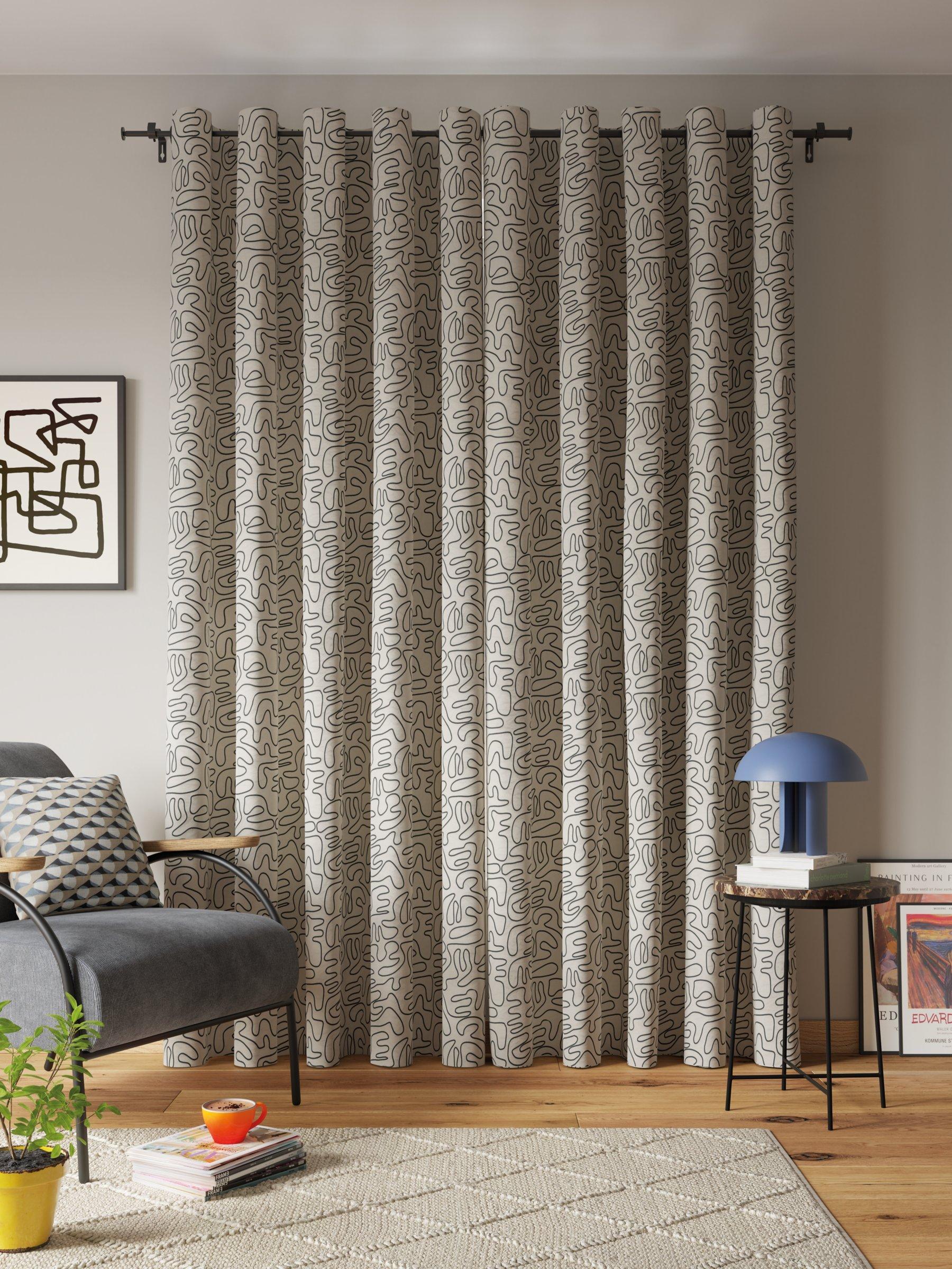 John Lewis grey scribble print lined eyelet curtains, UK version
