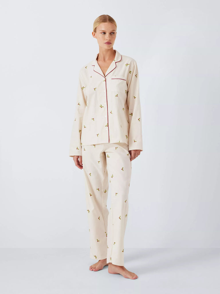 John Lewis Embroidered Holly Pyjama Set, Ivory