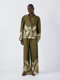 AND/OR Palm Print Satin Pyjama Set, Khaki