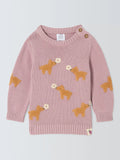 John Lewis Baby Intarsia Flower Dog Cotton Jumper, Multi