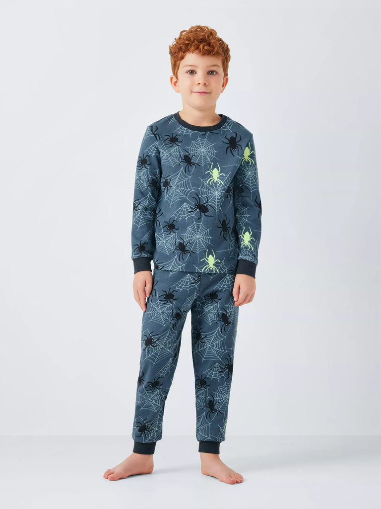 John Lewis Kids' Glow In The Dark Spiders Pyjamas, Slate