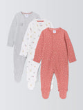 John Lewis Baby Elephant Stars Cotton Sleepsuit, Pack of 3, Multi