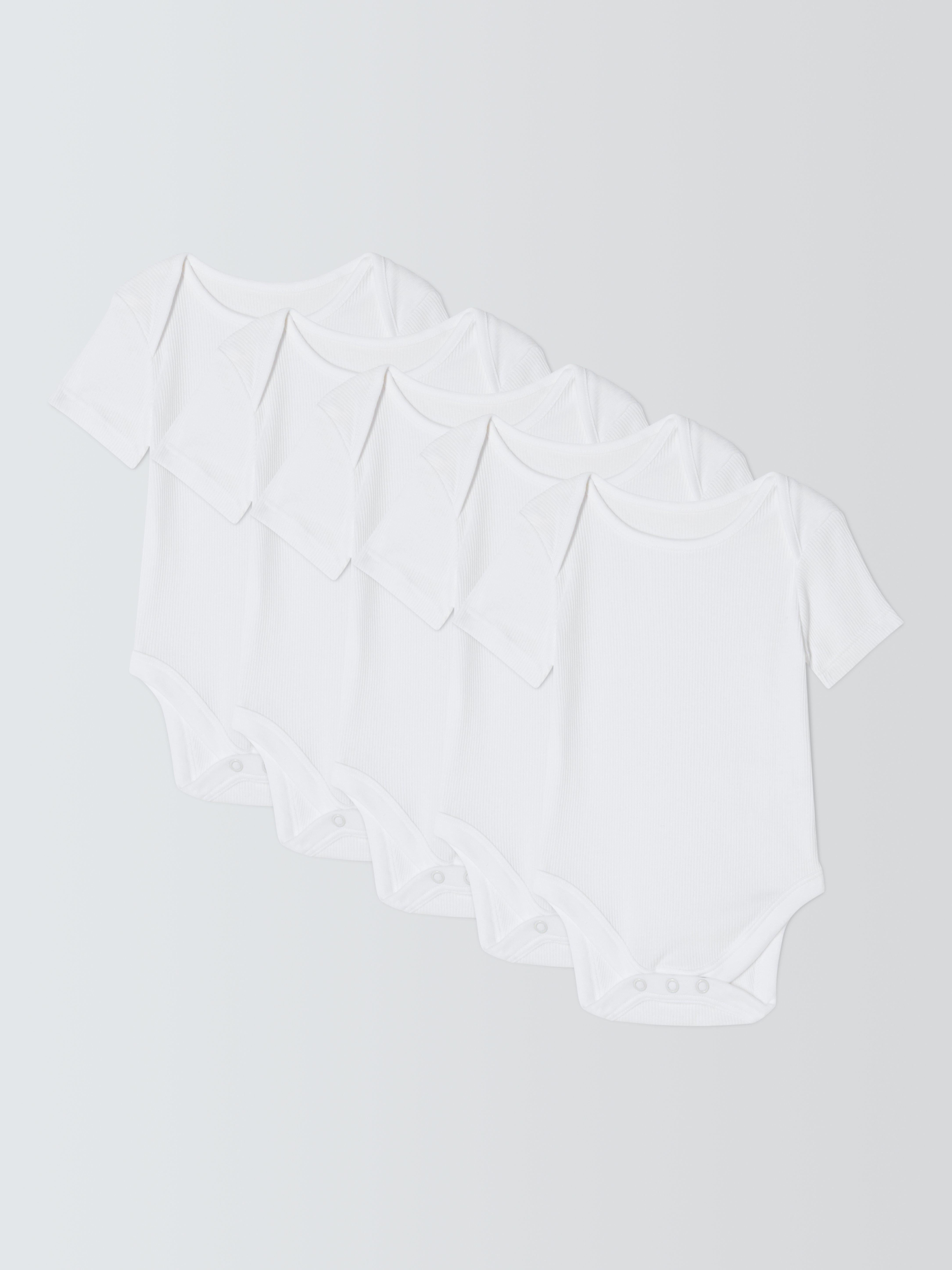 John Lewis White Cotton Short Sleeve Rib Baby Bodysuits Pack of 5, UK version