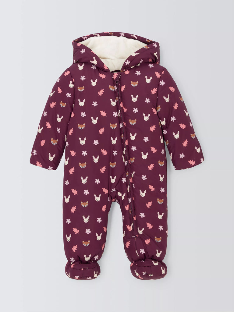 John Lewis Baby Bunny Animal Faces Snowsuit, Purple