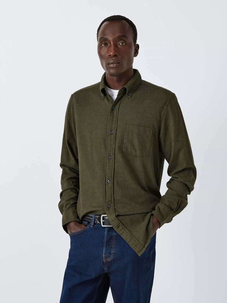 John Lewis Long Sleeve Melange Twill Cotton Shirt, Rubber