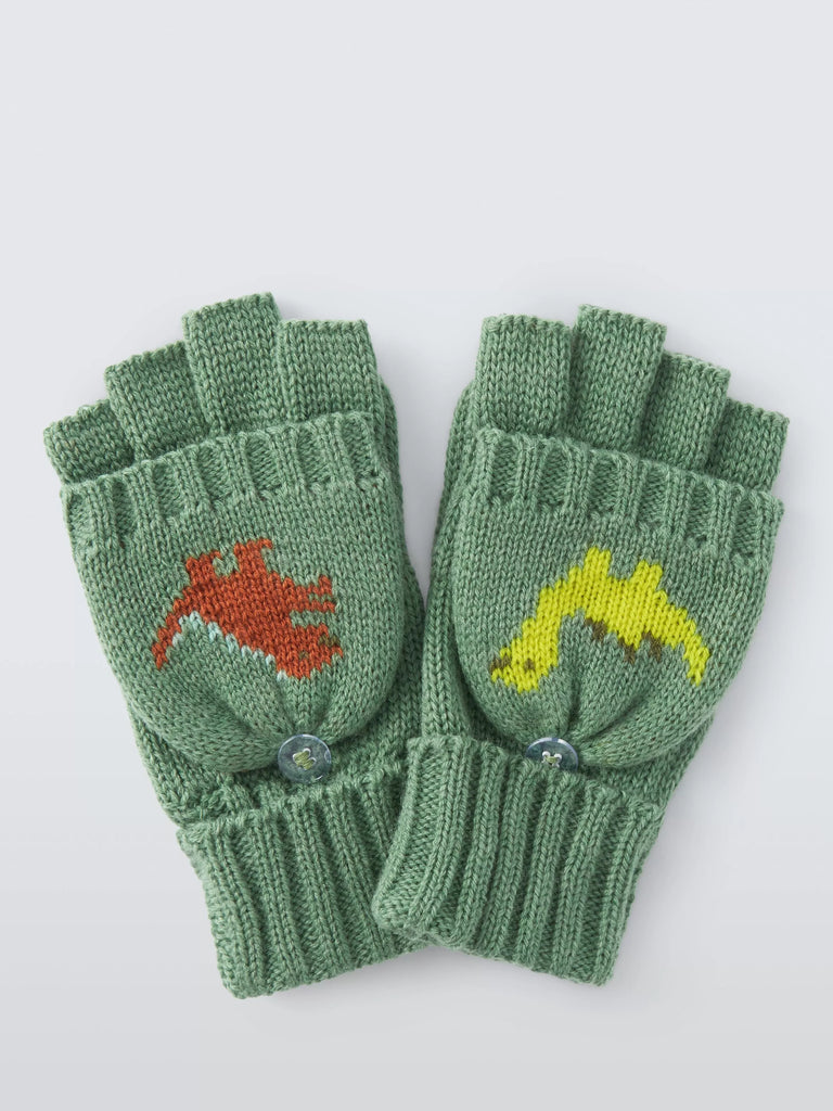 John Lewis Kids' Dinosaur Flip Top Gloves, Green