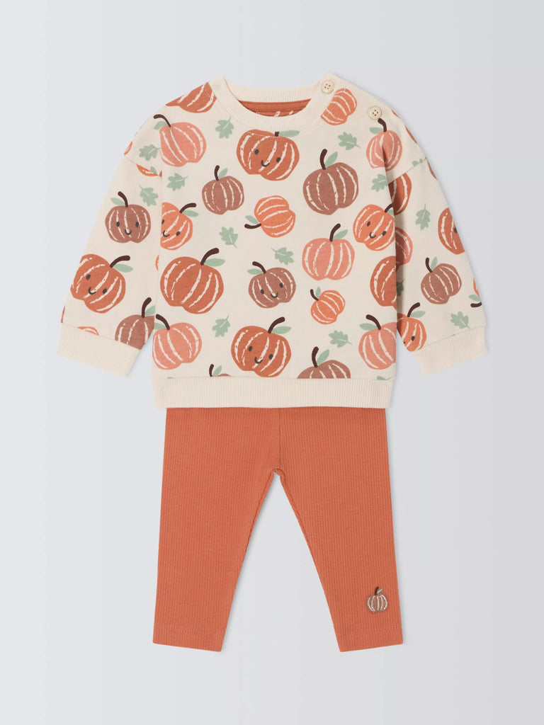 John Lewis Baby Cotton Pumpkin Sweatshirt and Leggings Set, Orange