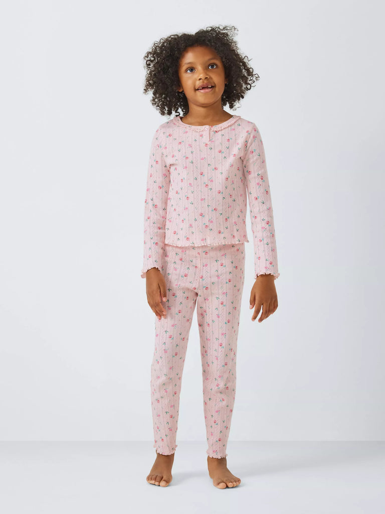 John Lewis Kids' Floral Pointelle Pyjama Set, Pink