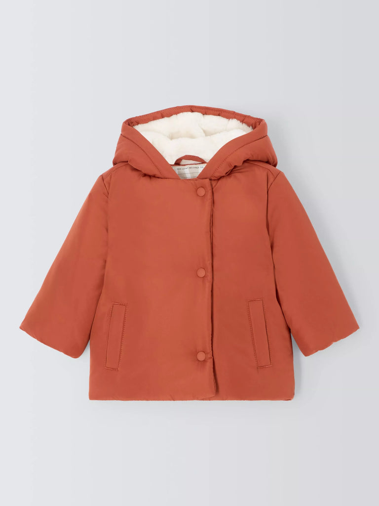 John Lewis Baby Fluffy Puffer Jacket, Orange