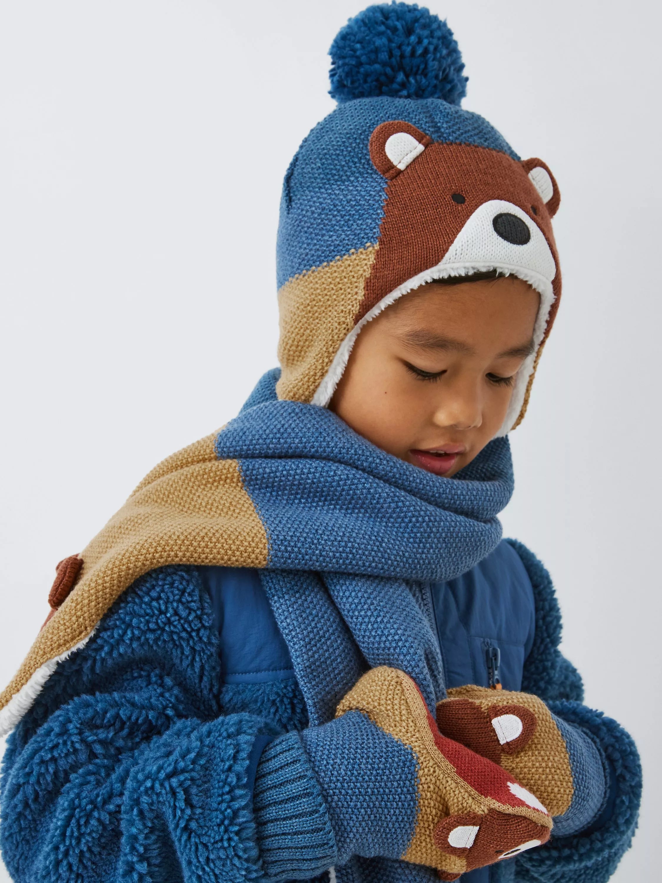 John Lewis Kids Bear Bobble Hat Multi Design, UK version
