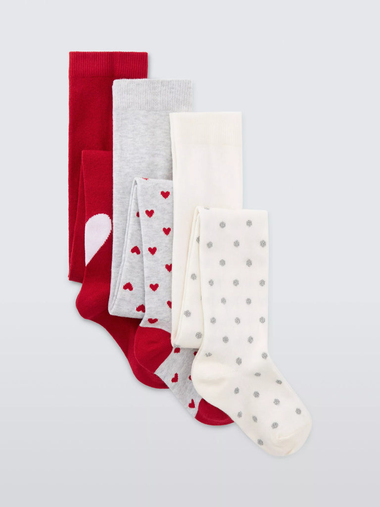 John Lewis Kids' Christmas Tights, Pack of 3