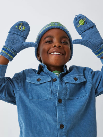 Ensemble Bonnet et Gants à Manchette Rabattable John Lewis Espace pour Enfants, Bleu