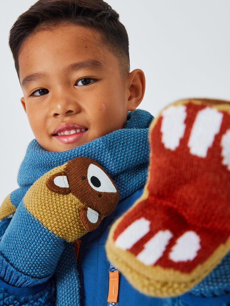 John Lewis Kids Knitted Bear Mittens Multi, UK version