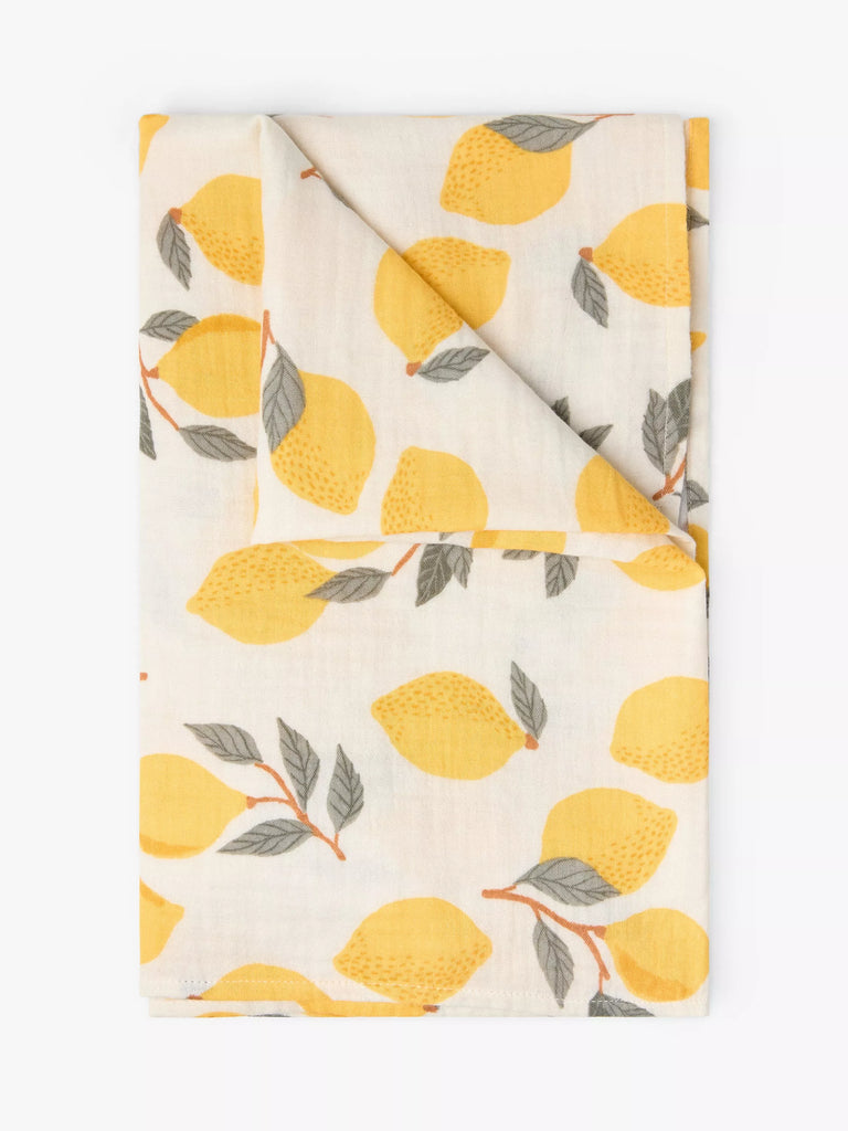 Lindex Organic Cotton Lemon Print Muslin, Light Beige