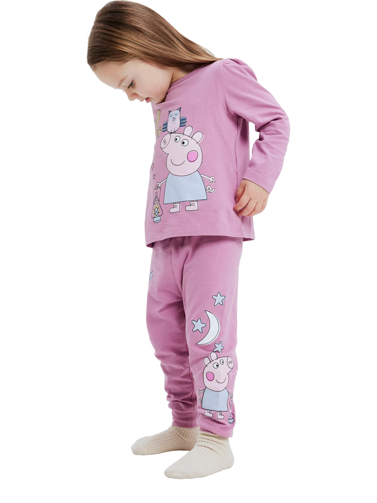 NAME IT Kids' Peppa Pig Long Sleeve Pyjama Set, Mauve Orchid