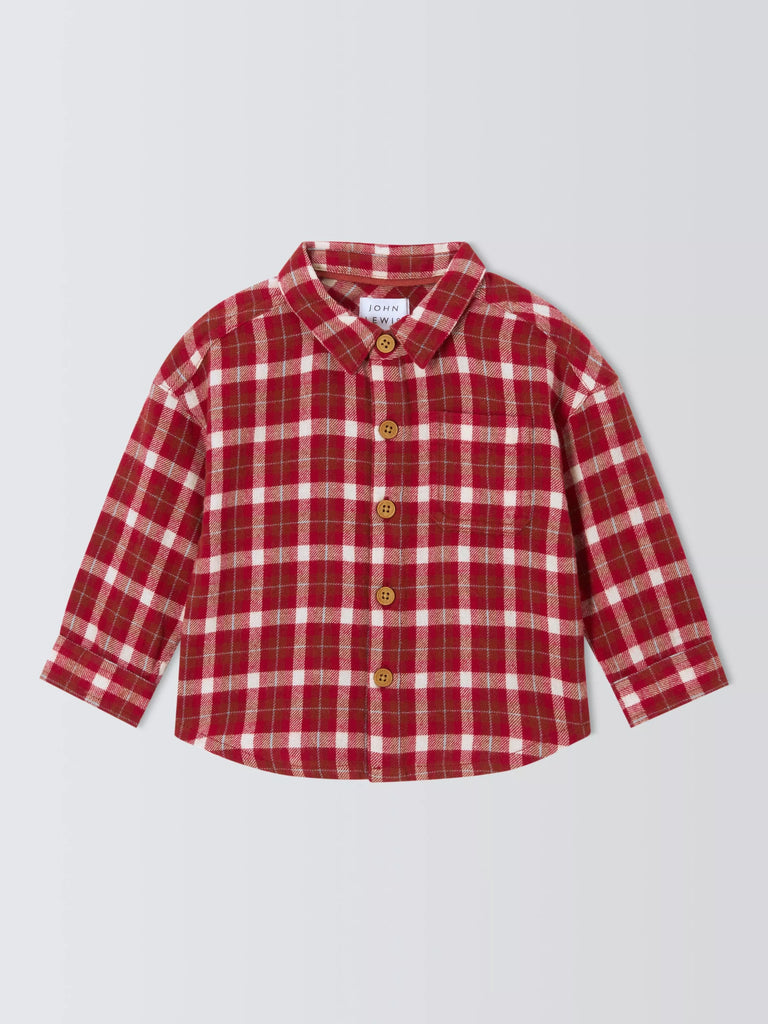 John Lewis Baby Cotton Check Shirt, Red