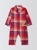 John Lewis Baby Check Romper with Pocket Toy, Red