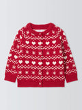 John Lewis Baby Fair Isle Hearts Cardigan, Red