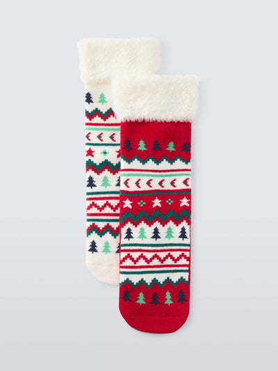 John Lewis Kids' Fairisle Tøffelsokker, Pakke med 2, Multi