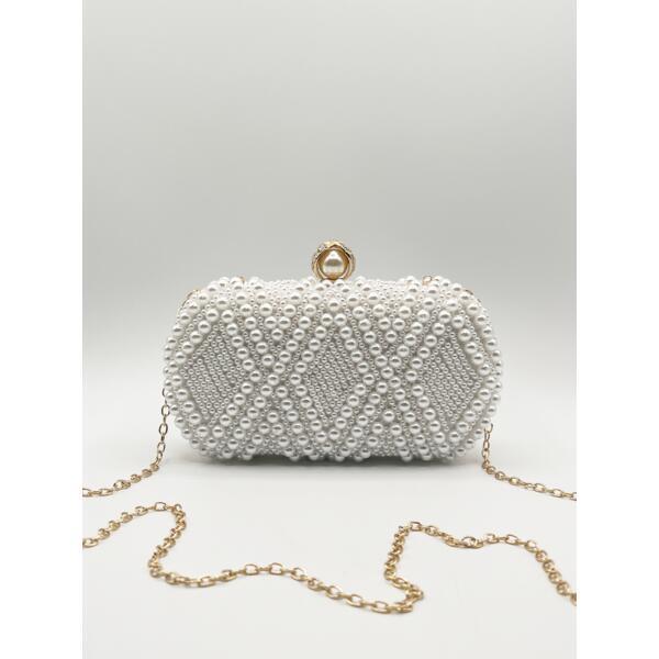 SVNX white pearl beaded clutch bag, UK version